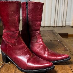 Chic Red Leather Heeled Boots